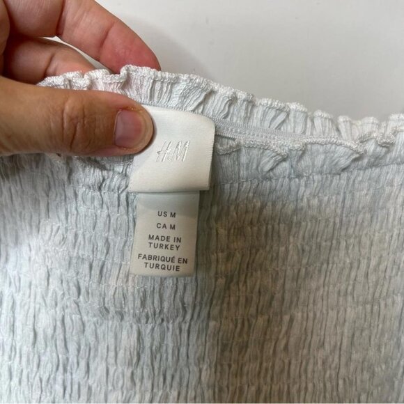 H&M Womens Size Medium Pale Grey Shirred Bodice Gauzy Midi Dress Sleeveless - Picture 6 of 10